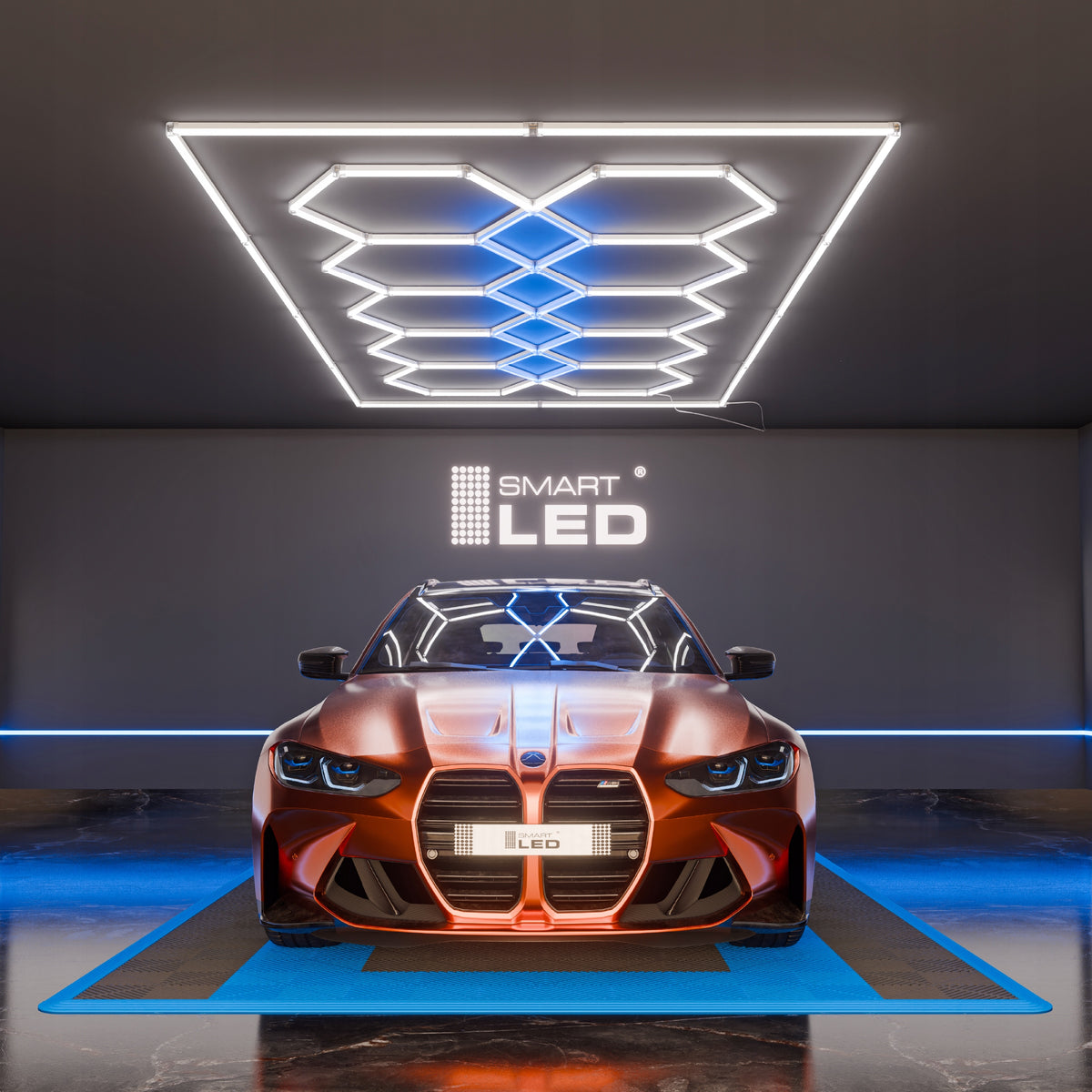 LED HEXAGON osvětlení do garáže 500 W, 484 × 243 cm