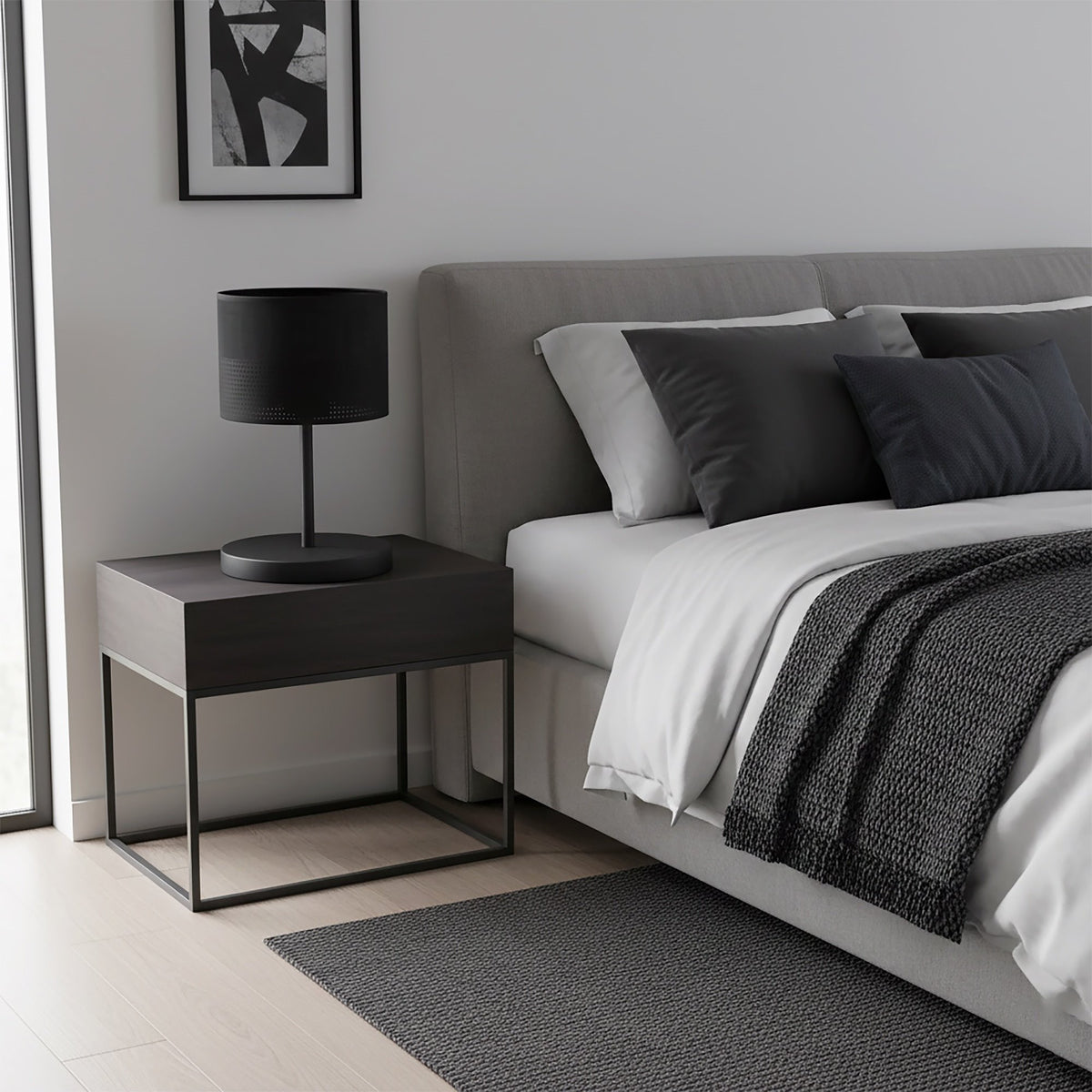 Stolní lampa KARBON LN1 – černá, černé textilní stínidlo