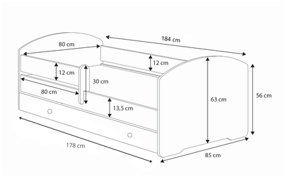 Dětská postel LUK 180 × 80 cm s úložným šuplíkem a ochrannou zábranou
