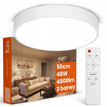 Bílé kulaté stropní LED svítidlo 48 W, 4800 lm, 50 cm, stmívatelné, CCT