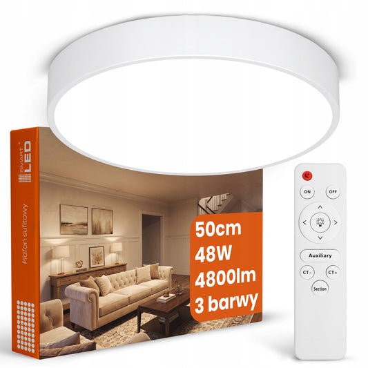 Bílé kulaté stropní LED svítidlo 48 W, 4800 lm, 50 cm, stmívatelné, CCT