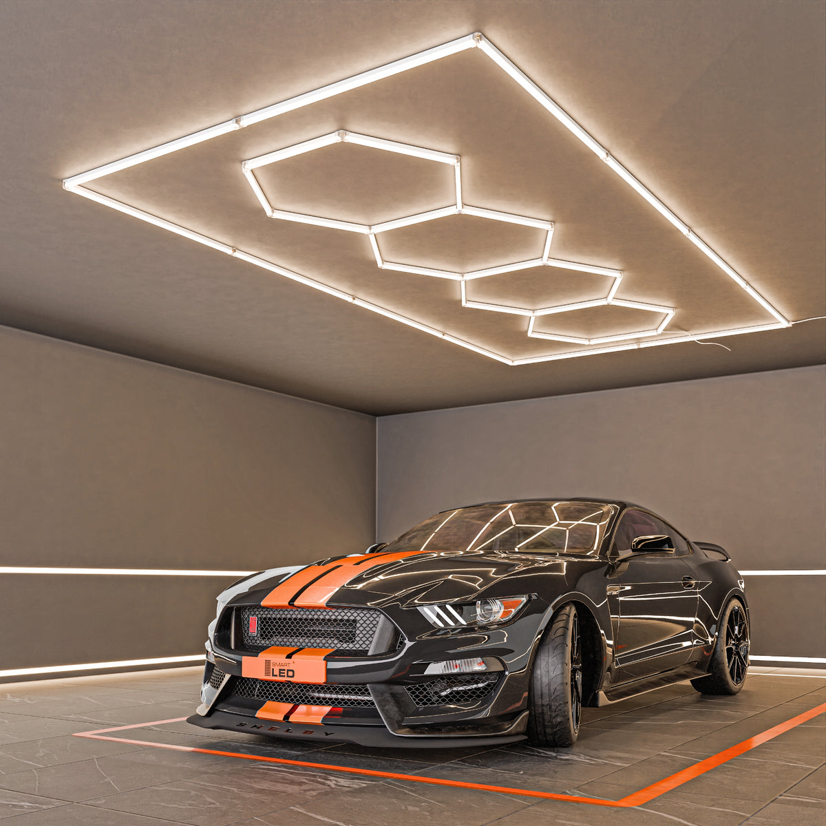 LED HEXAGON osvětlení do garáže 484 × 243 cm