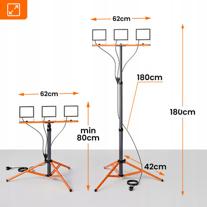 LED pracovní reflektor na stativu 3 × 50 W, 16 500 lm, 4500 K, IP65, výška 180 cm