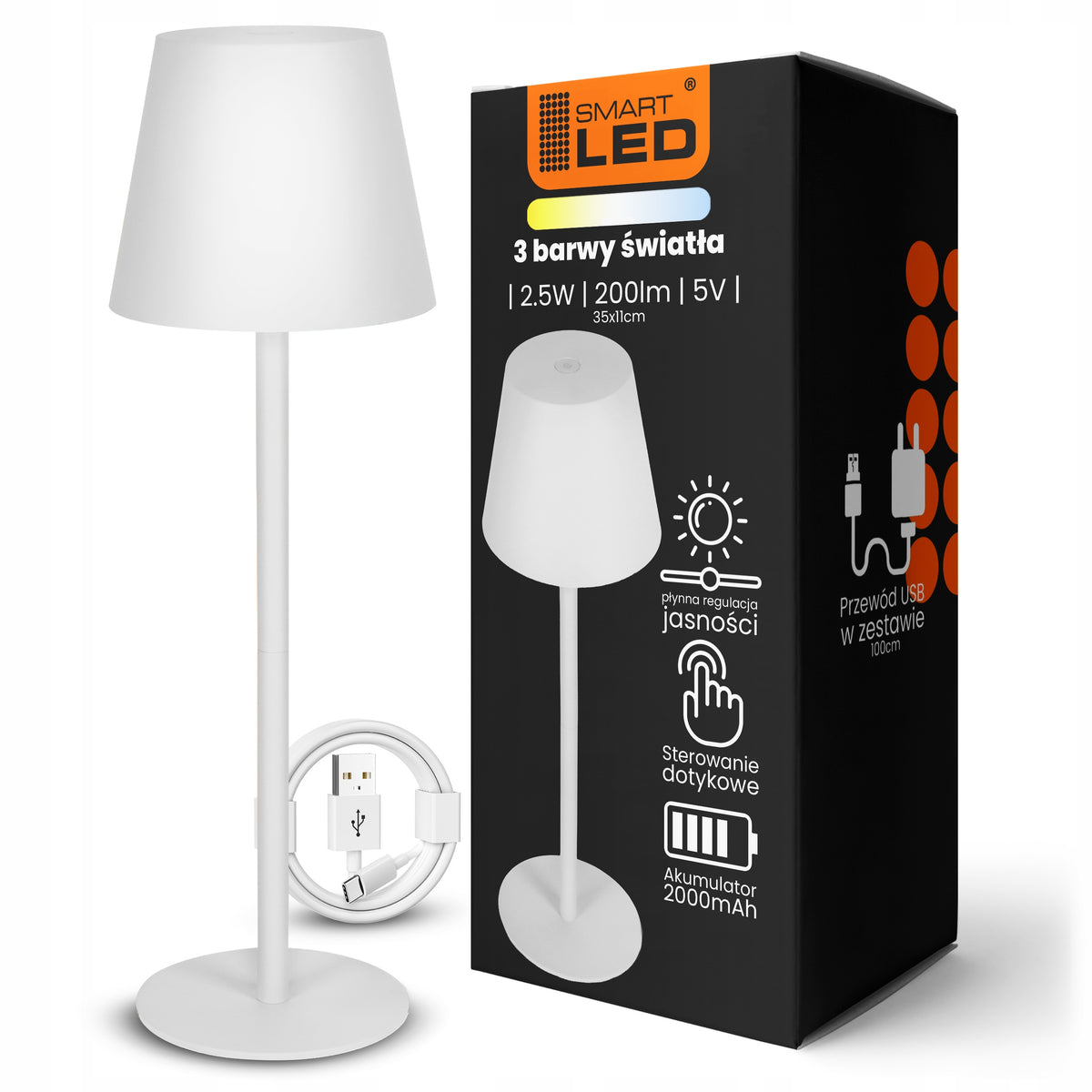 LED stolní lampa, s dotykovým ovládáním, 3 režimy barvy světla