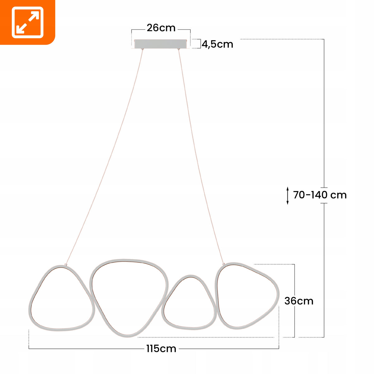 Bílé LED závěsné svítidlo 136 W – teplá bílá