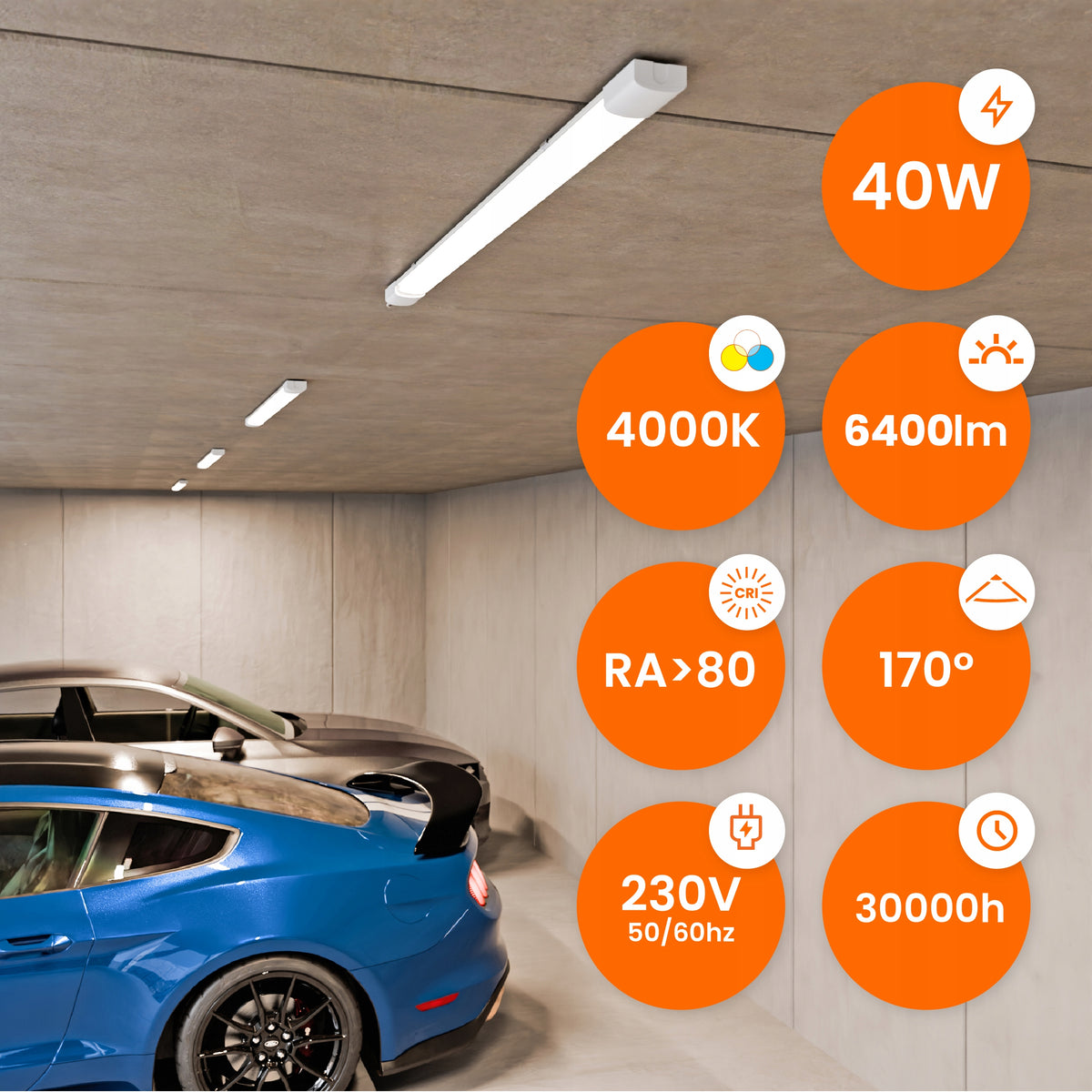 Prachotěsné LED svítidlo 40 W, 6400 lm, 120 cm, IP65