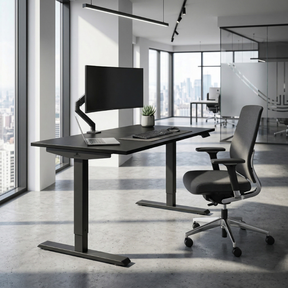 Elektricky výškově nastavitelný psací stůl FLEXI 138 cm – černá – inspirace do pracovny