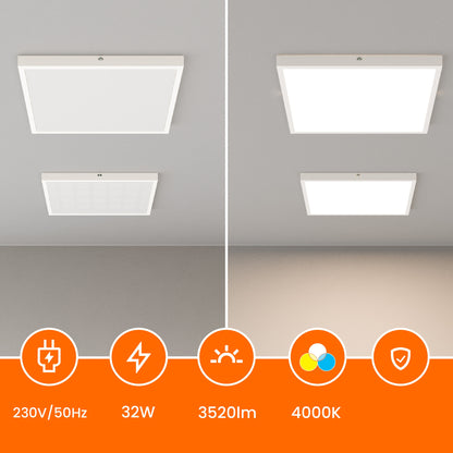 Bílé stropní LED svítidlo 32 W, 3520 lm, 4000 K, 40 × 40 cm