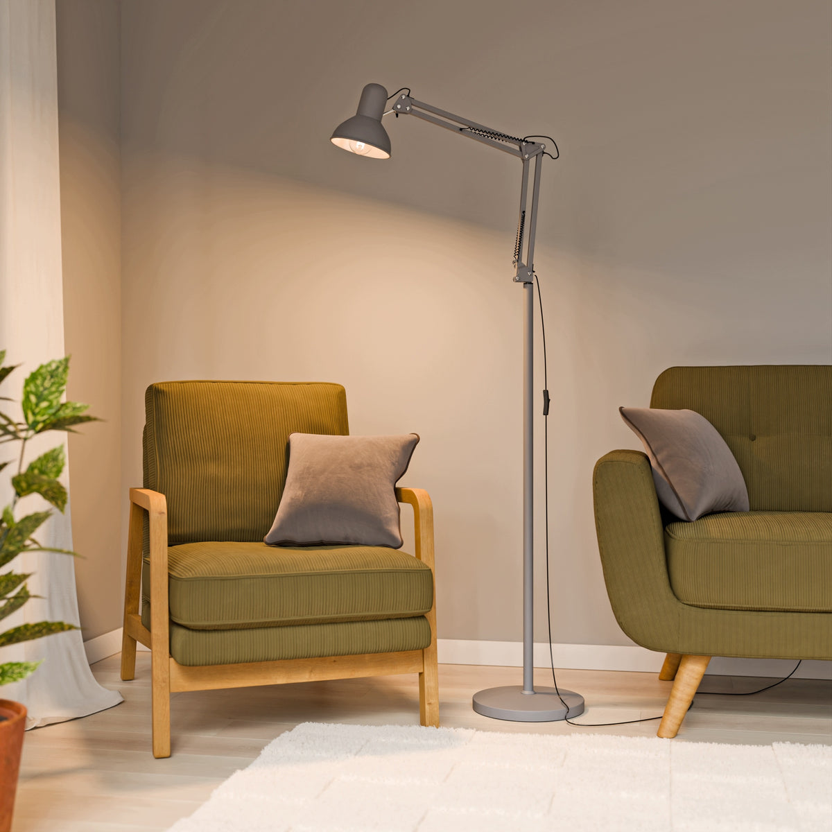 Šedá stojací lampa E27 190 cm, nastavitelná