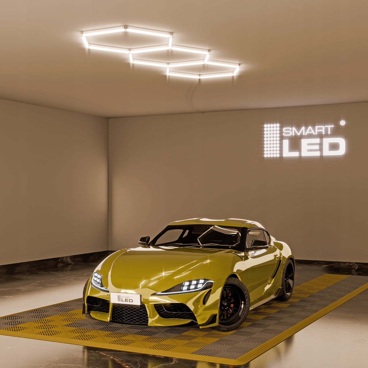 LED HEXAGON osvětlení do garáže 128 W, 248 × 97 cm