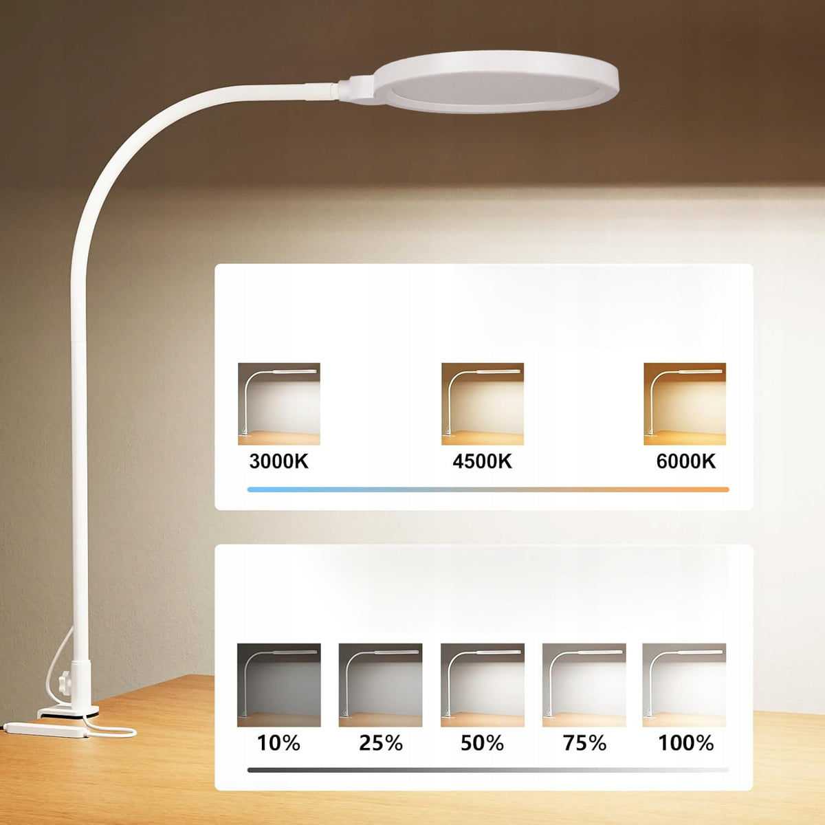 LED stolní lampa 10 W, nastavitelná, 3 režimy barvy světla