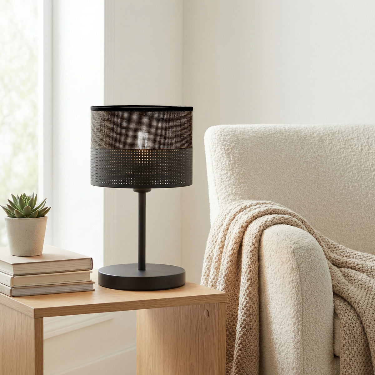 Stolní lampa KARBON LN1 – černá, černé textilní stínidlo