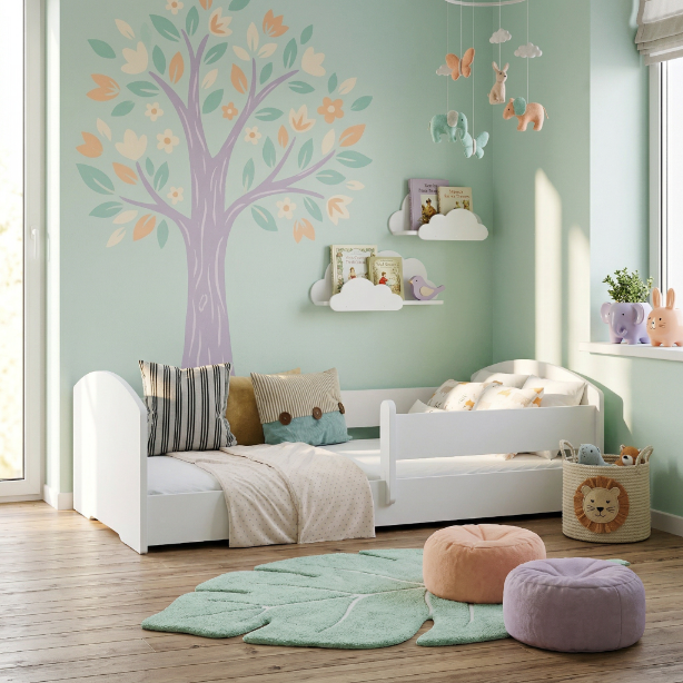 Montessori dětská postel LEO 140 × 70 cm s ochrannou zábranou