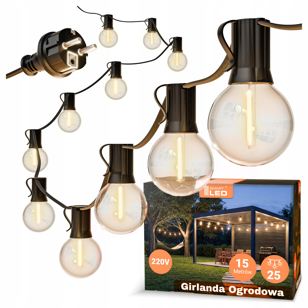Venkovní LED světelný řetěz E12 1 W, 15 m