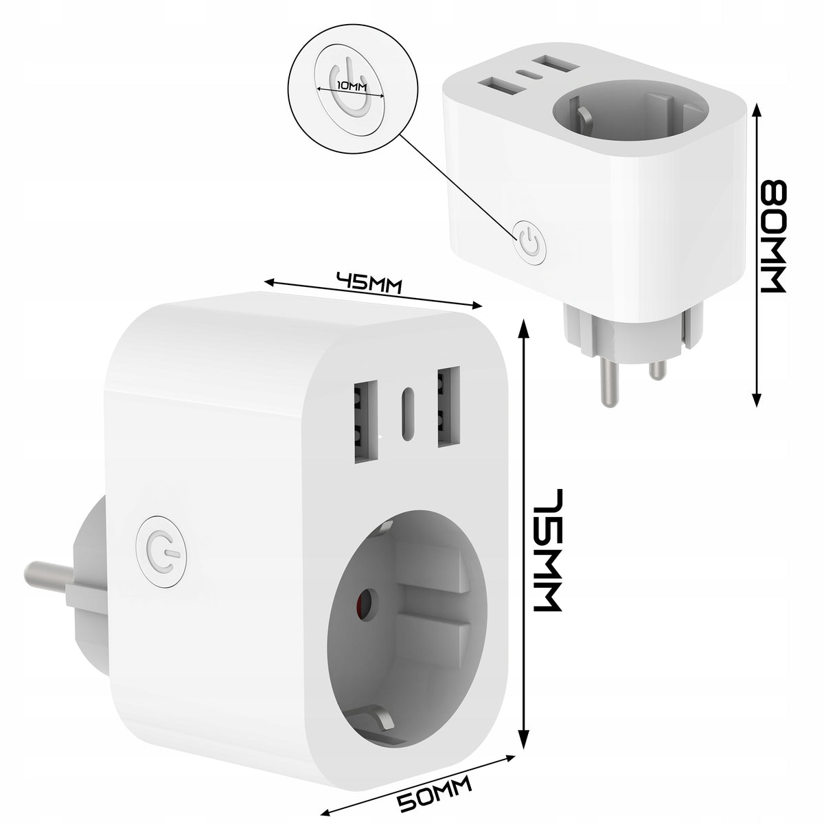 Chytrá Wi-Fi zásuvka TUYA s USB nabíjením