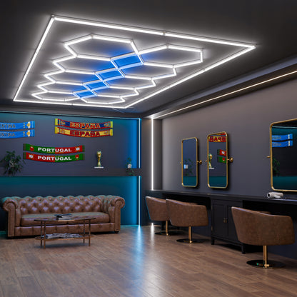 LED HEXAGON osvětlení do garáže 500 W, 484 × 243 cm