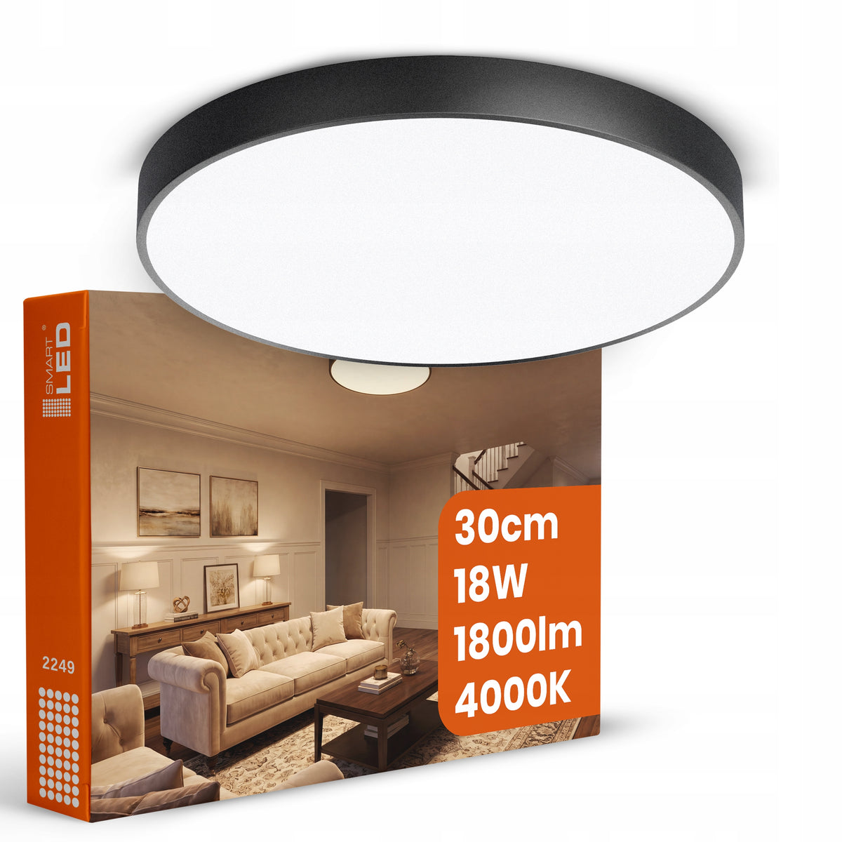 Černé kulaté stropní LED svítidlo 18 W, 1800 lm, 4000 K, 30 cm – neutrální bílá