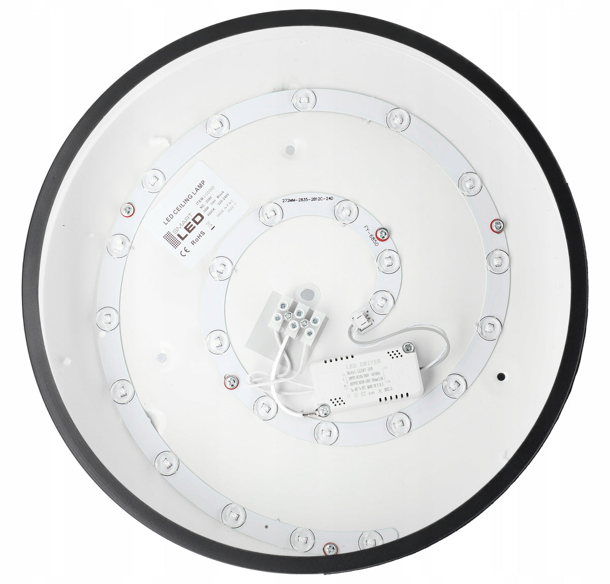 Černé kulaté stropní LED svítidlo 30 W, 30 cm