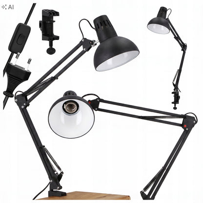 Černá stolní lampa E27, s klipsem