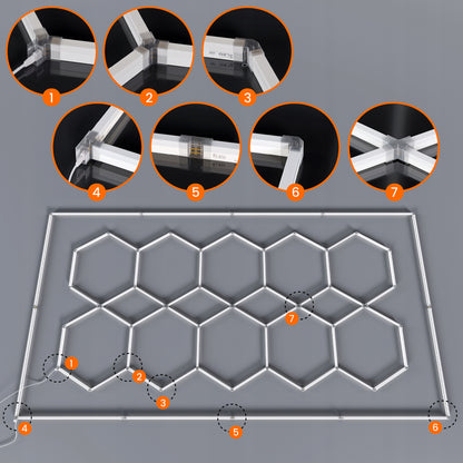 LED HEXAGON osvětlení do garáže 500 W, 484 × 243 cm