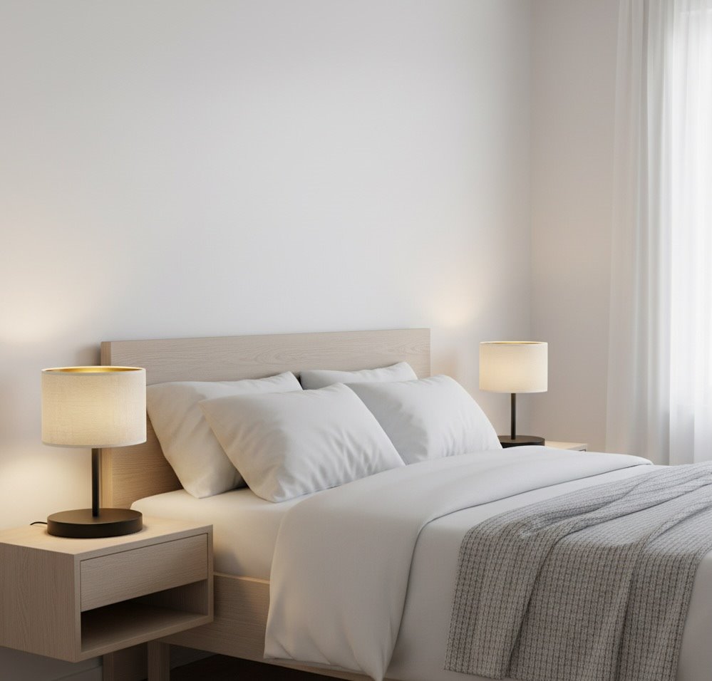 Stolní lampa HILDE LN1 – černá, bílé textilní stínidlo