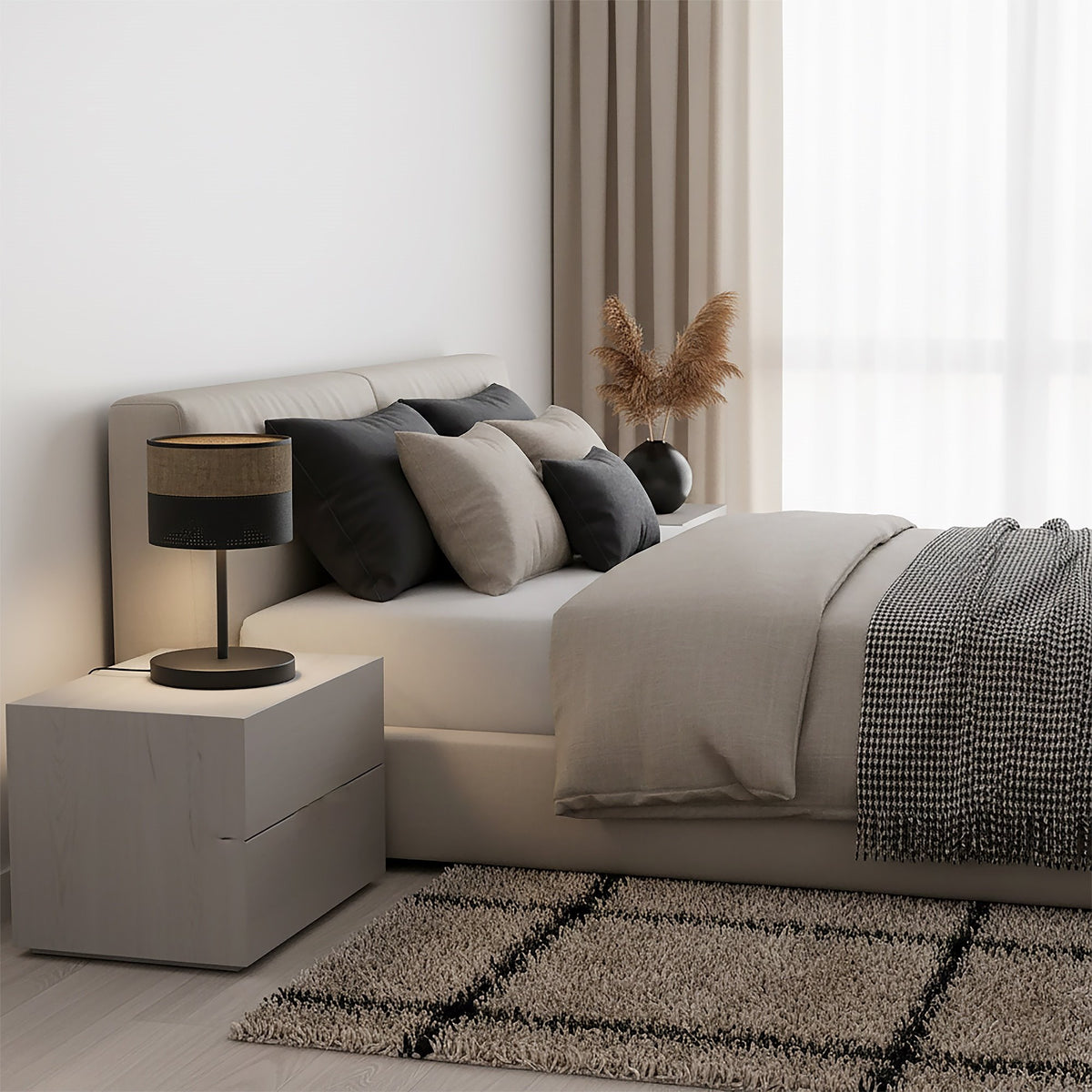 Stolní lampa KARBON LN1 – černá / hnědá, hnědé textilní stínidlo