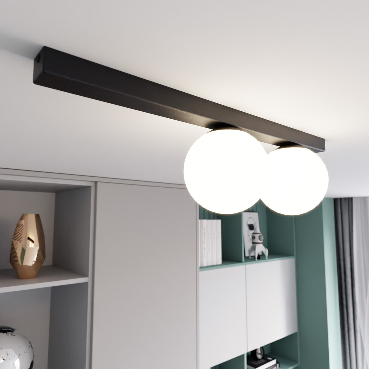 Stropní svítidlo FIT 2 – černé, opálové sklo