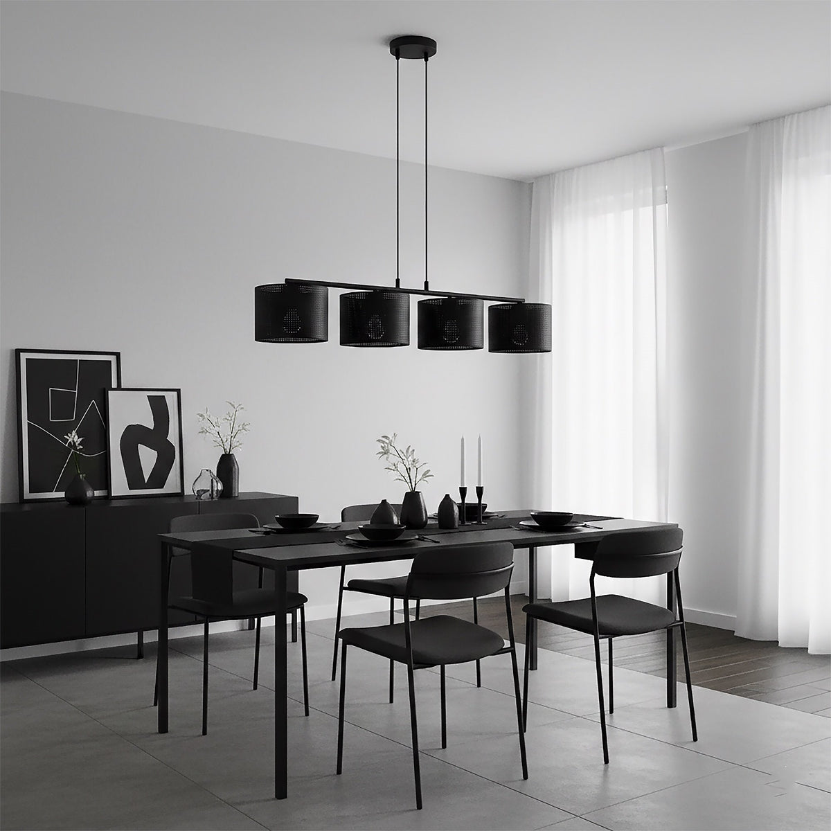 Závěsné svítidlo LUX 4 – černé, černá textilní stínidla