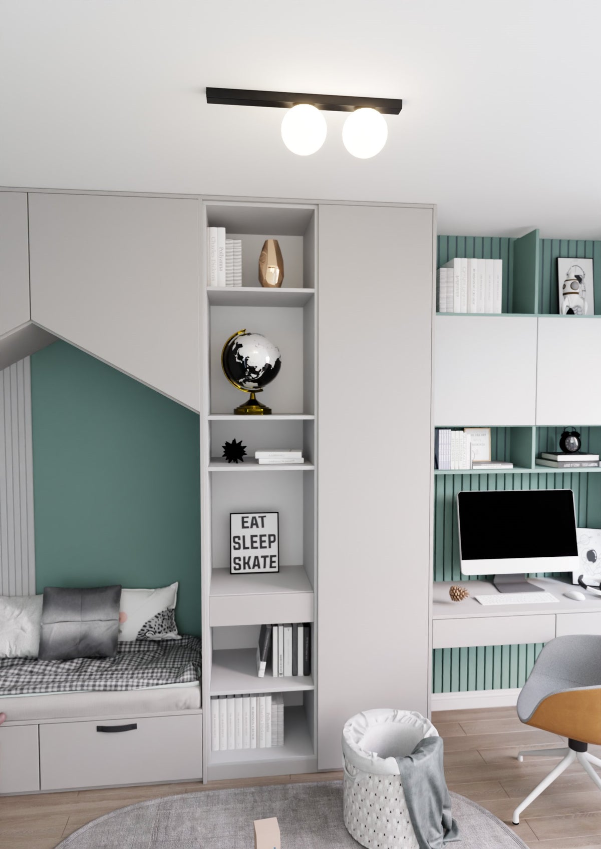 Stropní svítidlo FIT 2 – černé, opálové sklo