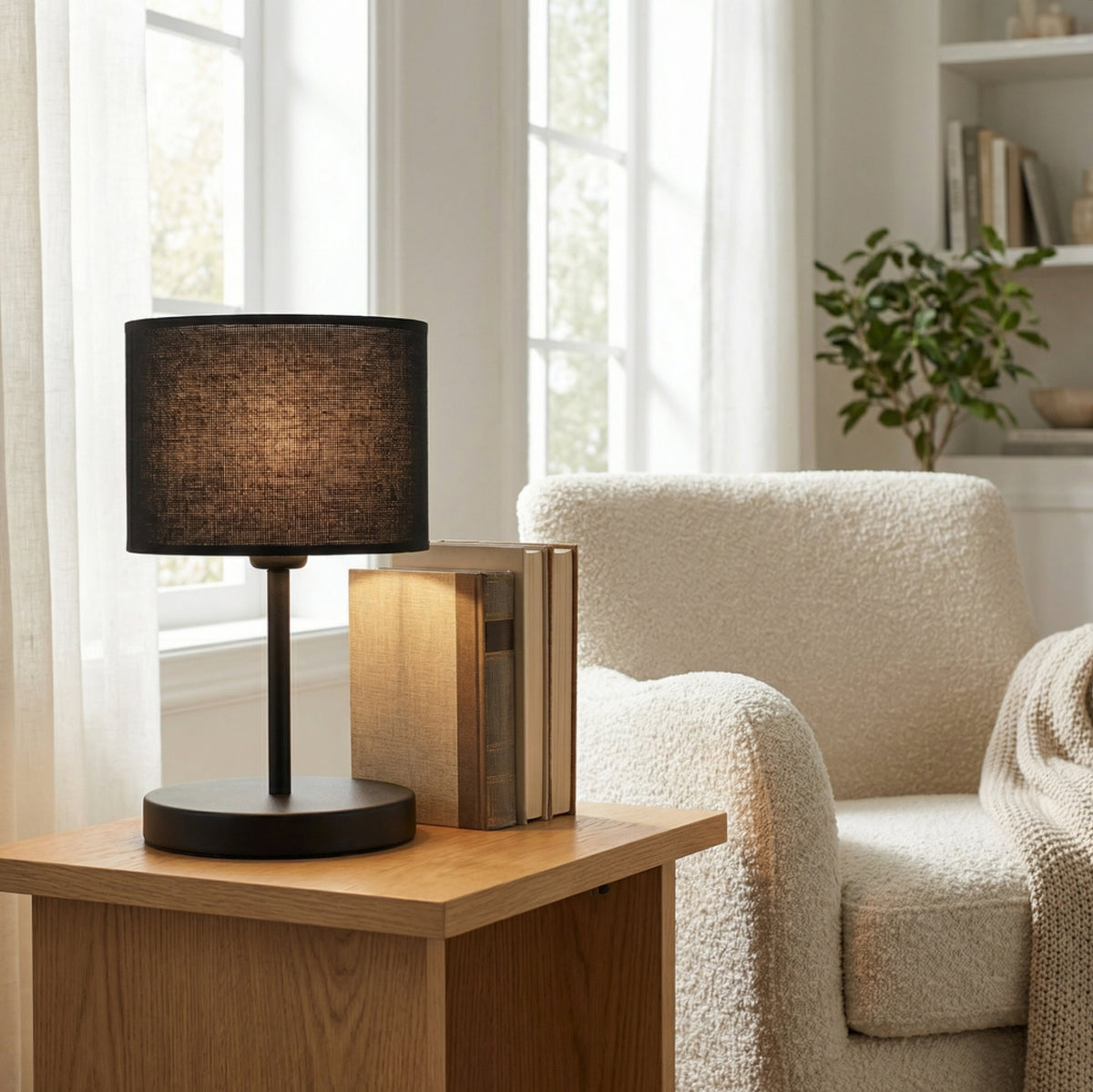 Stolní lampa ECO LN1 – černá, černé textilní stínidlo