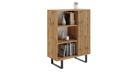 Knihovna FONDI – dub Craft zlatý, loftový styl, dekor rybí kost