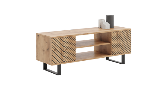 TV stolek FOCUS 135 cm – dub Craft zlatý, loftový styl, dekor rybí kost