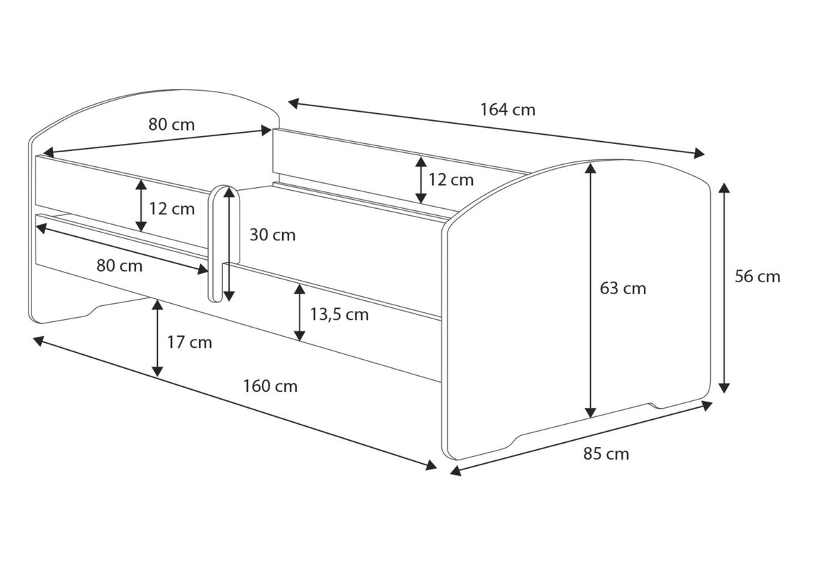 Dětská postel LUK 160 × 80 cm s ochrannou zábranou – motiv žralok