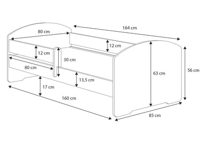 Dětská postel LUK 160 × 80 cm s ochrannou zábranou – motiv žralok