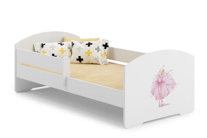 Dětská postel LUK 160 × 80 cm s ochrannou zábranou – motiv princezna s korunkou