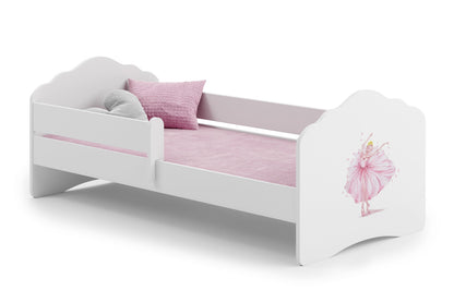 Dětská postel FALA 140 × 70 cm s ochrannou zábranou – motiv princezna s korunkou