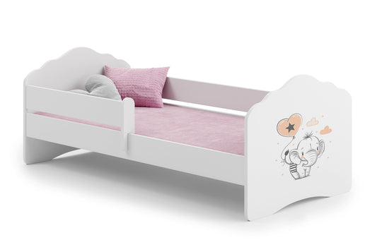 Dětská postel FALA 140 × 70 cm s ochrannou zábranou – motiv slůně