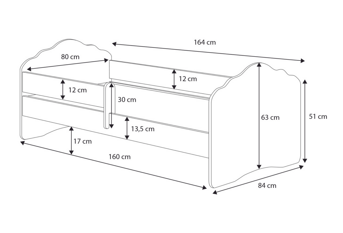 Dětská postel FALA 160 × 80 cm s ochrannou zábranou – motiv princezna s korunkou