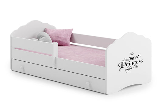 Dětská postel FALA 160 × 80 cm s úložným šuplíkem a ochrannou zábranou – motiv princezna