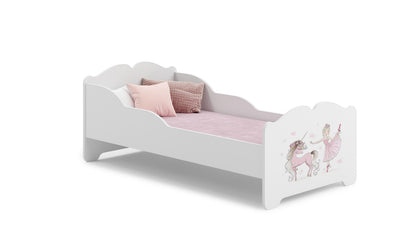 Dětská postel ANNA 160 × 80 cm s matrací – motiv dívka s jednorožcem