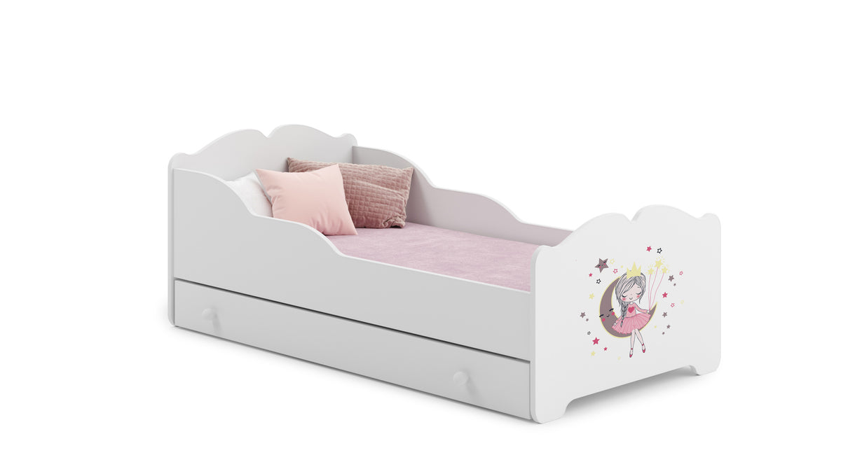 Dětská postel ANNA 140 × 70 cm s úložným šuplíkem – motiv spící princezna