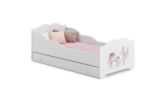 Dětská postel ANNA 160 × 80 cm s úložným šuplíkem – motiv dívka s jednorožcem
