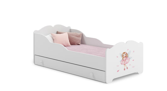 Dětská postel ANNA 160 × 80 cm s úložným šuplíkem – motiv dívka s křídly