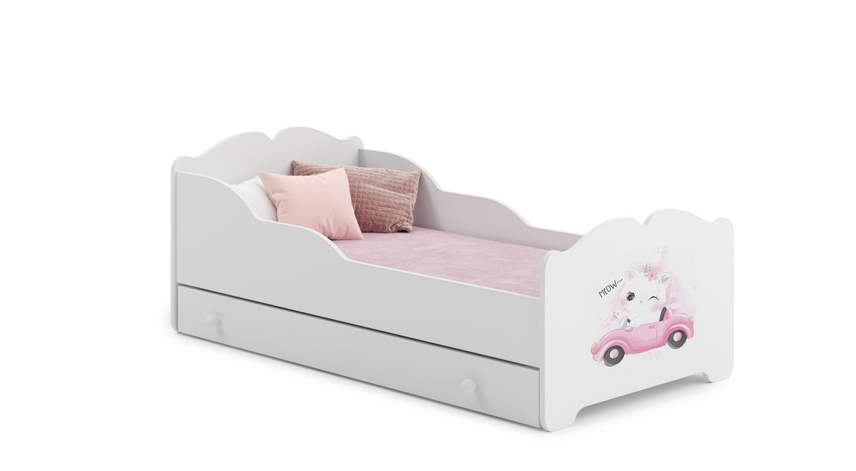 Dětská postel ANNA 160 × 80 cm s úložným šuplíkem – motiv kočka
