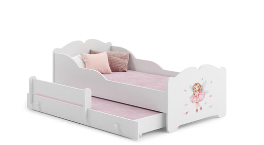 Dětská postel se dvěma lůžky ANNA 160 × 80 cm s úložným šuplíkem – motiv dívka s křídly