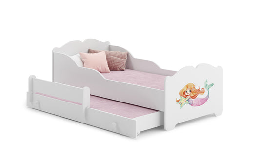 Dětská postel se dvěma lůžky ANNA 160 × 80 cm s úložným šuplíkem – motiv mořská víla