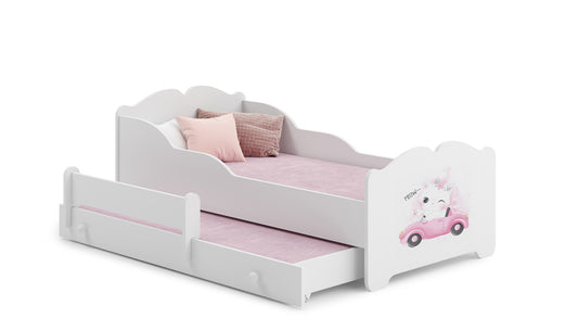 Dětská postel se dvěma lůžky ANNA 160 × 80 cm s úložným šuplíkem – motiv kočka