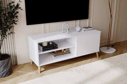 TV stolek VIVA 110 cm – bílá – dřevěné nohy