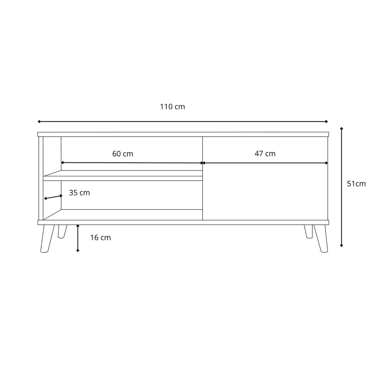 TV stolek VIVA 110 cm – bílá – dřevěné nohy