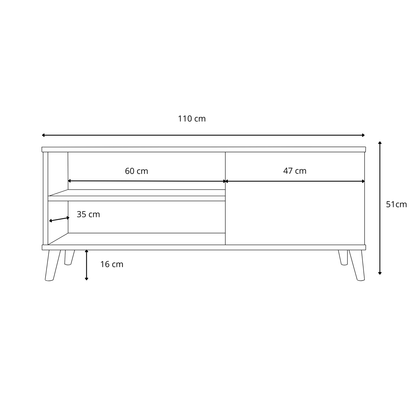 TV stolek VIVA 110 cm – bílá – dřevěné nohy